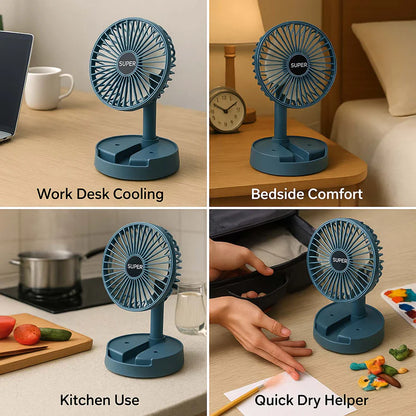 Foldable Mini Desk Fan – Adjustable Height & Angle Table Fan (1 Pc)