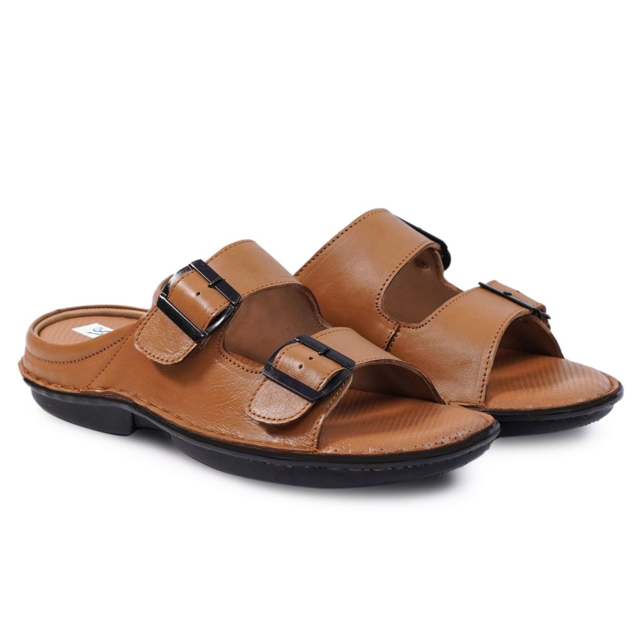 Perforated Comfort Buckle Sandal (Brown)