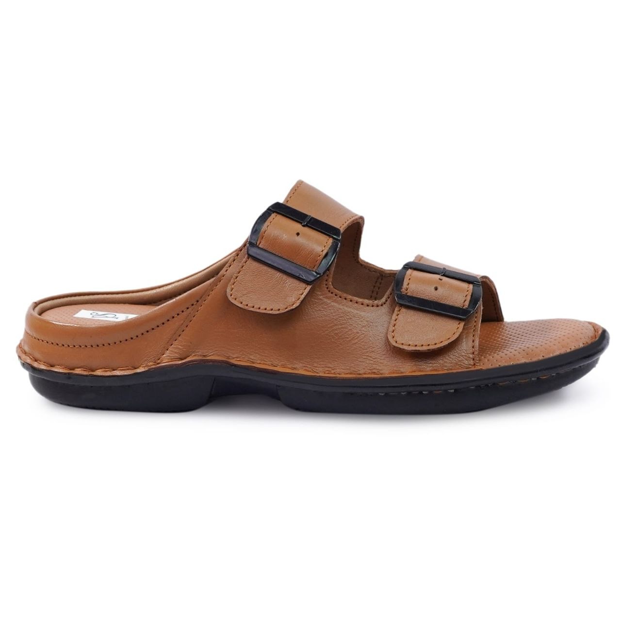 Perforated Comfort Buckle Sandal (Brown)