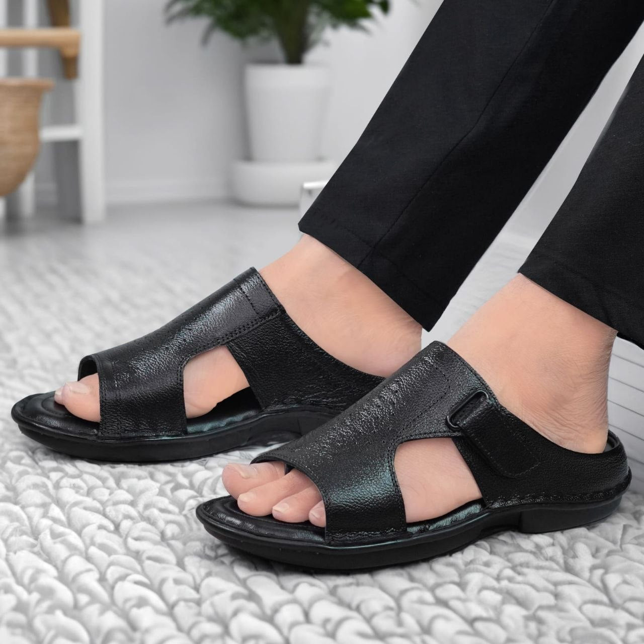 Executive Soft Grip Sandal (Black Cross Strap)