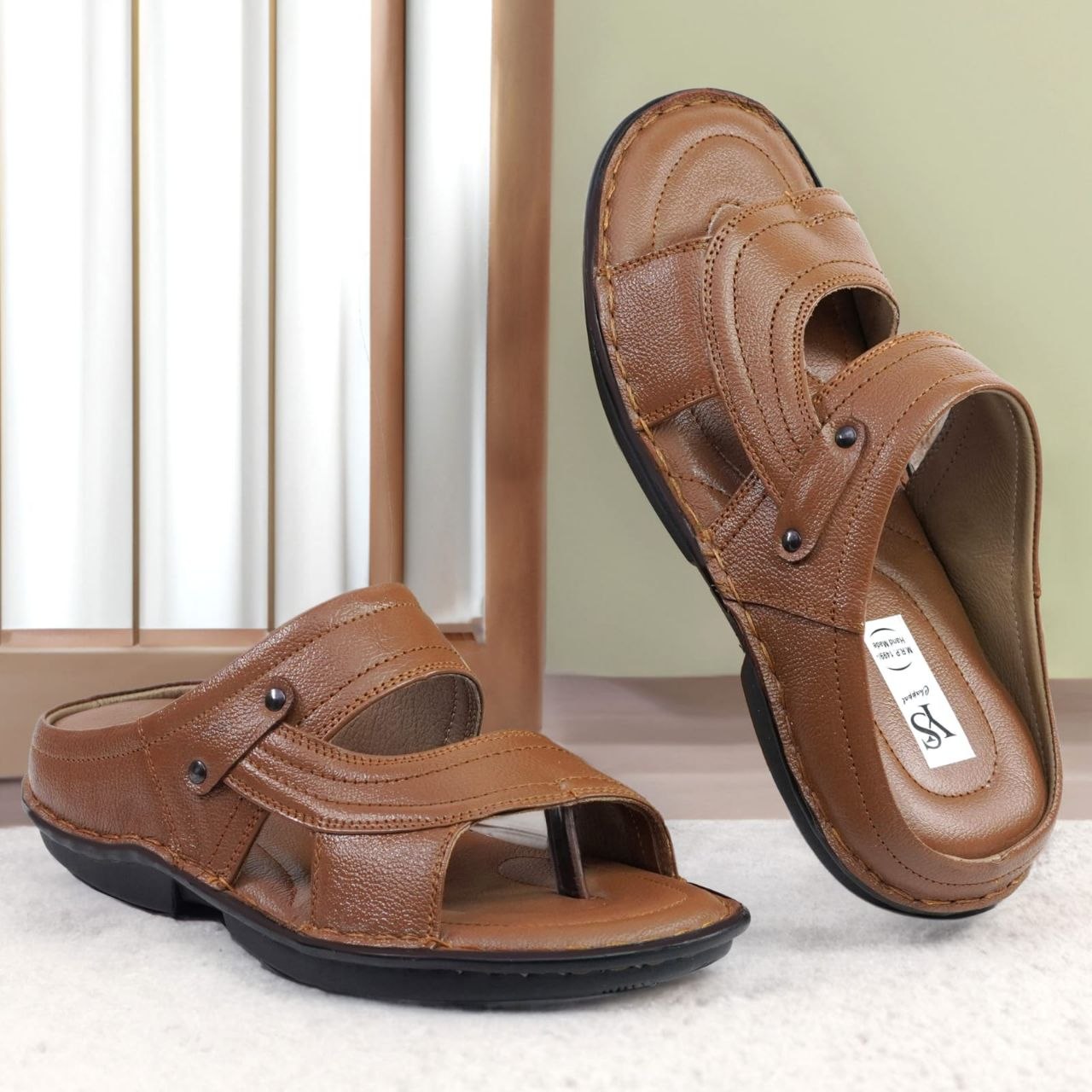 2. Dual Buckle Comfort Slide (Tan Brown)