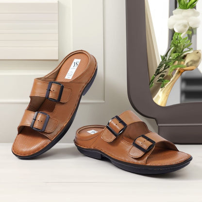 Perforated Comfort Buckle Sandal (Brown)